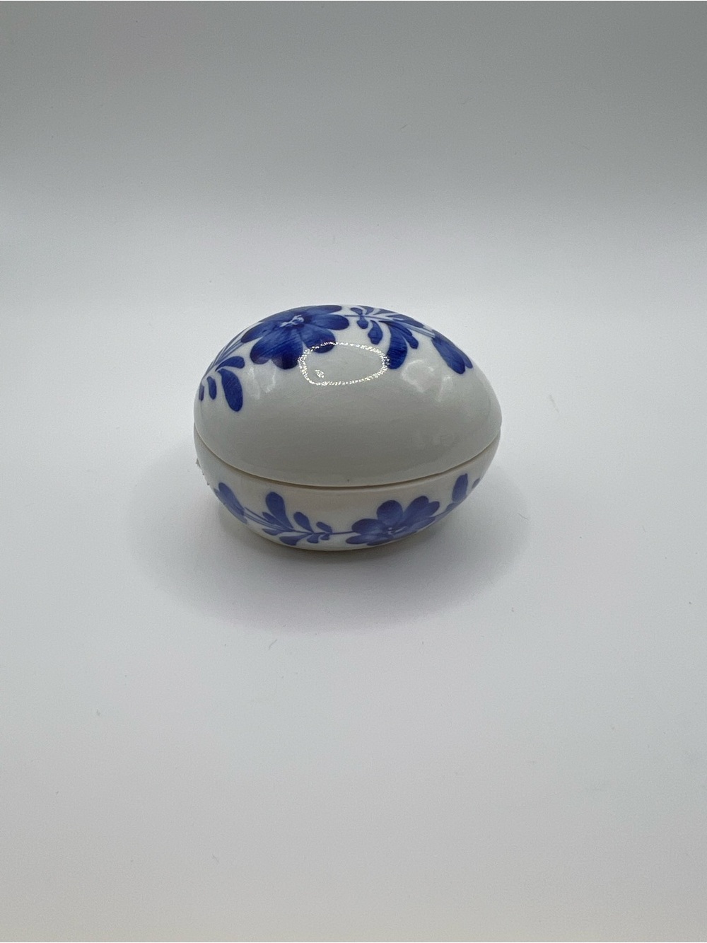 White and Blue Floral Ceramic Trinket Box